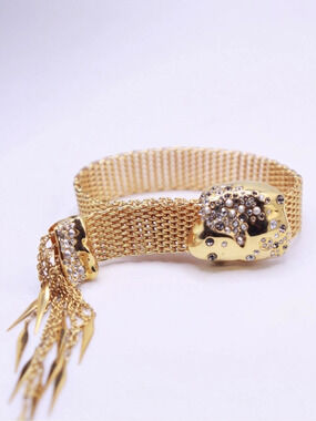 Alexis Bittar Gold Plated Crystal Mesh slider locking Bracelet Adjustable